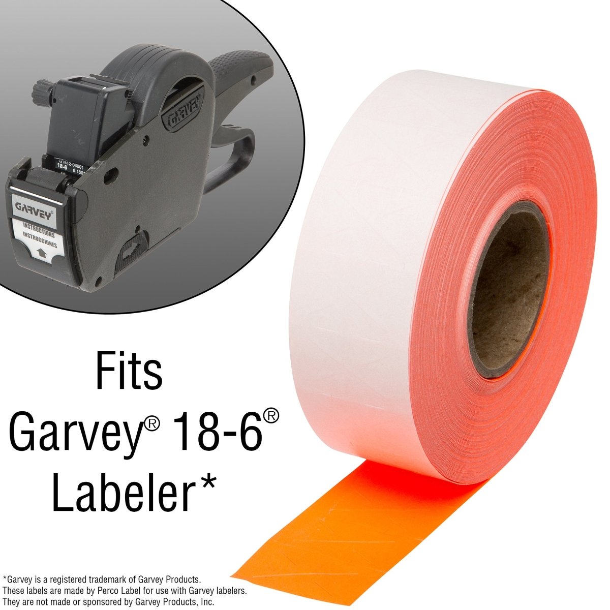 Perco 1812 Price Labels for Garvey 18 - 6 - Fluorescent Red Starter Kit