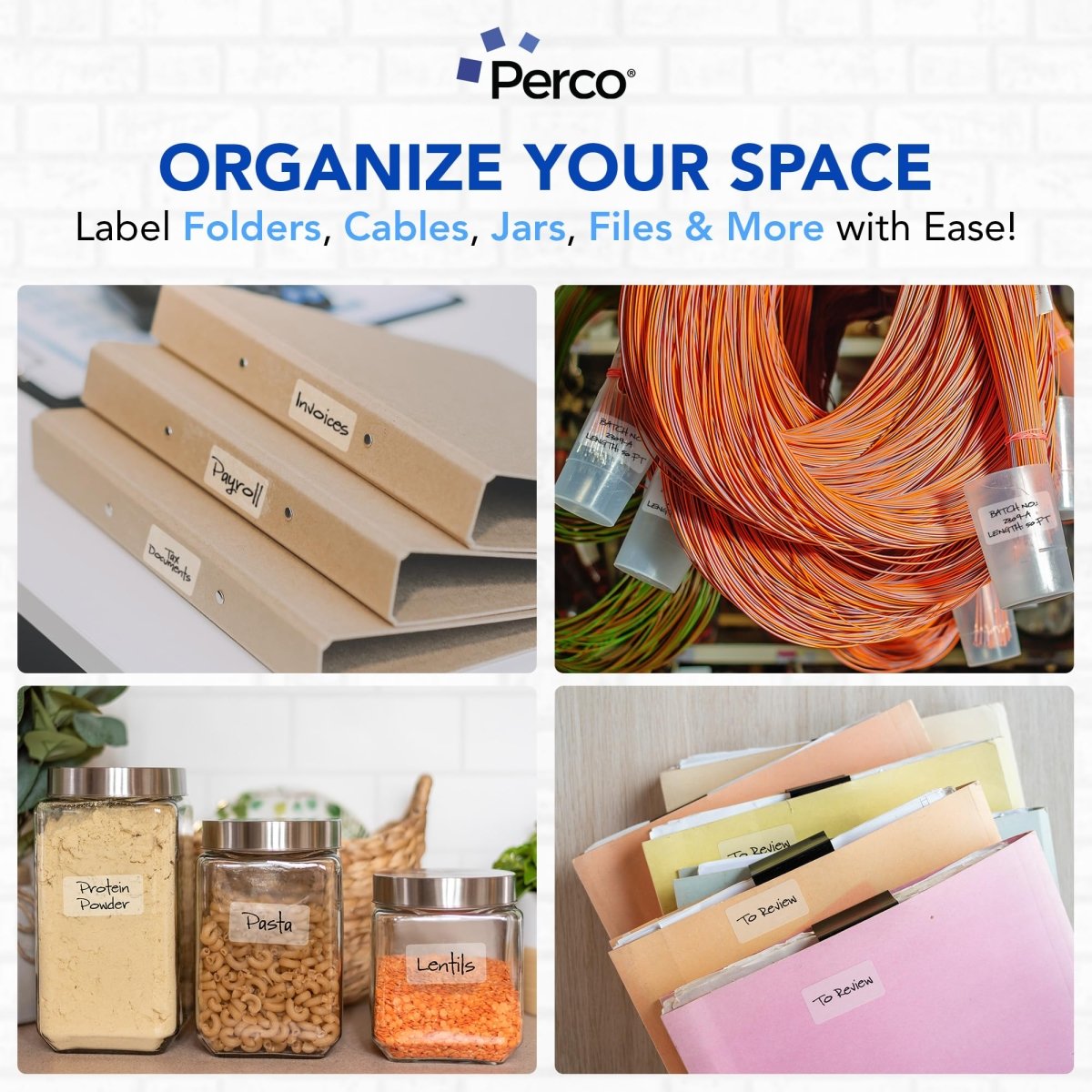 Perco 1x2 Inch Sticker Labels with Easy Peel Perforation—500 Stickers Per Roll — Strong Adhesion, Vibrant Colors for Folders, Barcodes, Jars & Bins in Office, Mailing, Inventory & Crafting—Made in USA - Clear