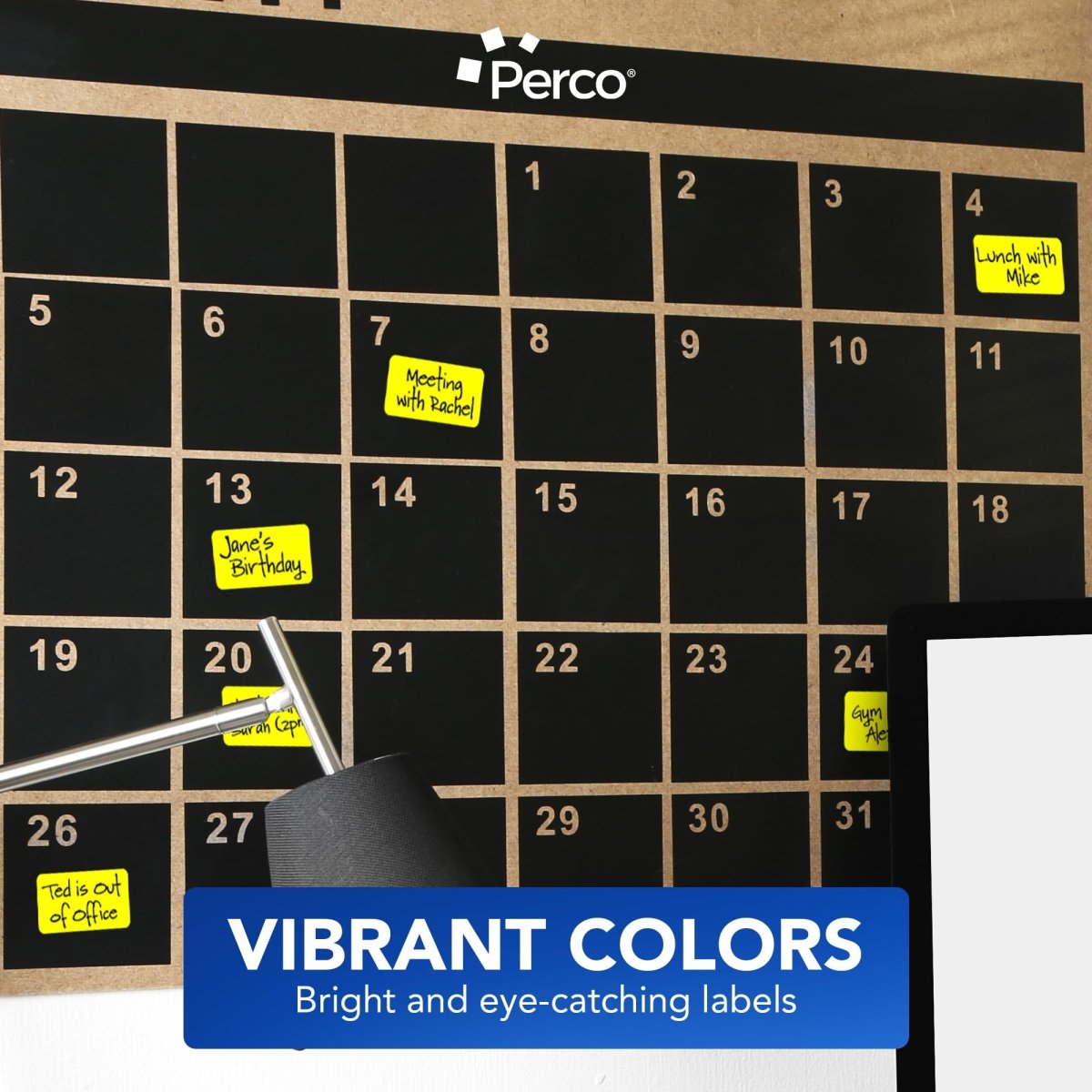 Perco 1x2 Inch Sticker Labels with Easy Peel Perforation—500 Stickers Per Roll — Strong Adhesion, Vibrant Colors for Folders, Barcodes, Jars & Bins in Office, Mailing, Inventory & Crafting—Made in USA - Fluorescent Yellow