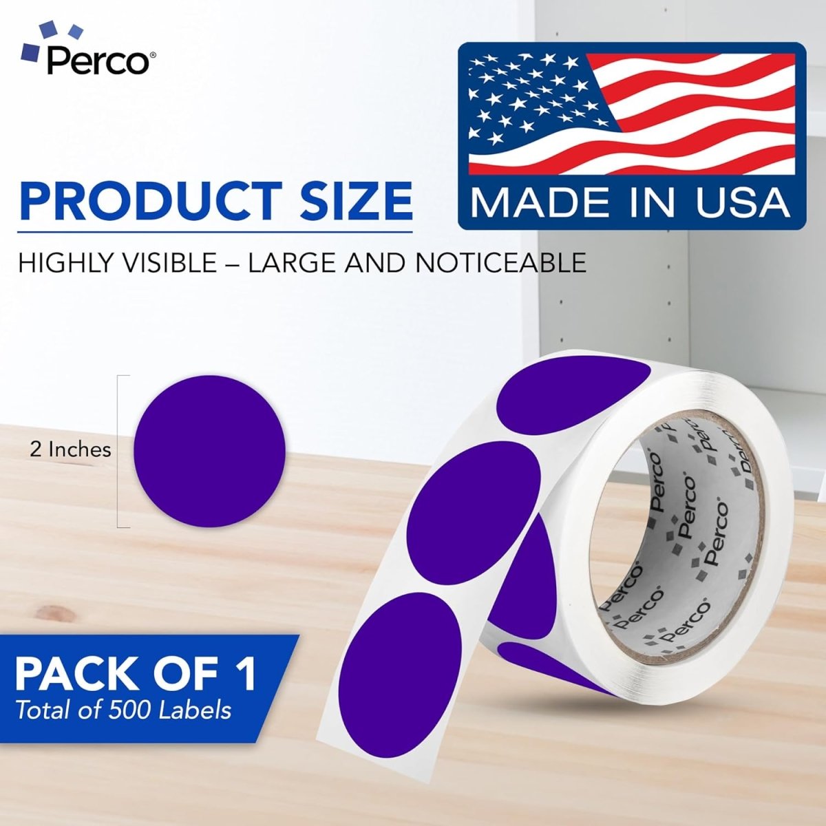 Perco 2 - Inch Round Circle Dot Sticker Labels – Easy Peel Perforation – Made in USA - Purple 1 Roll / 500 Labels Total