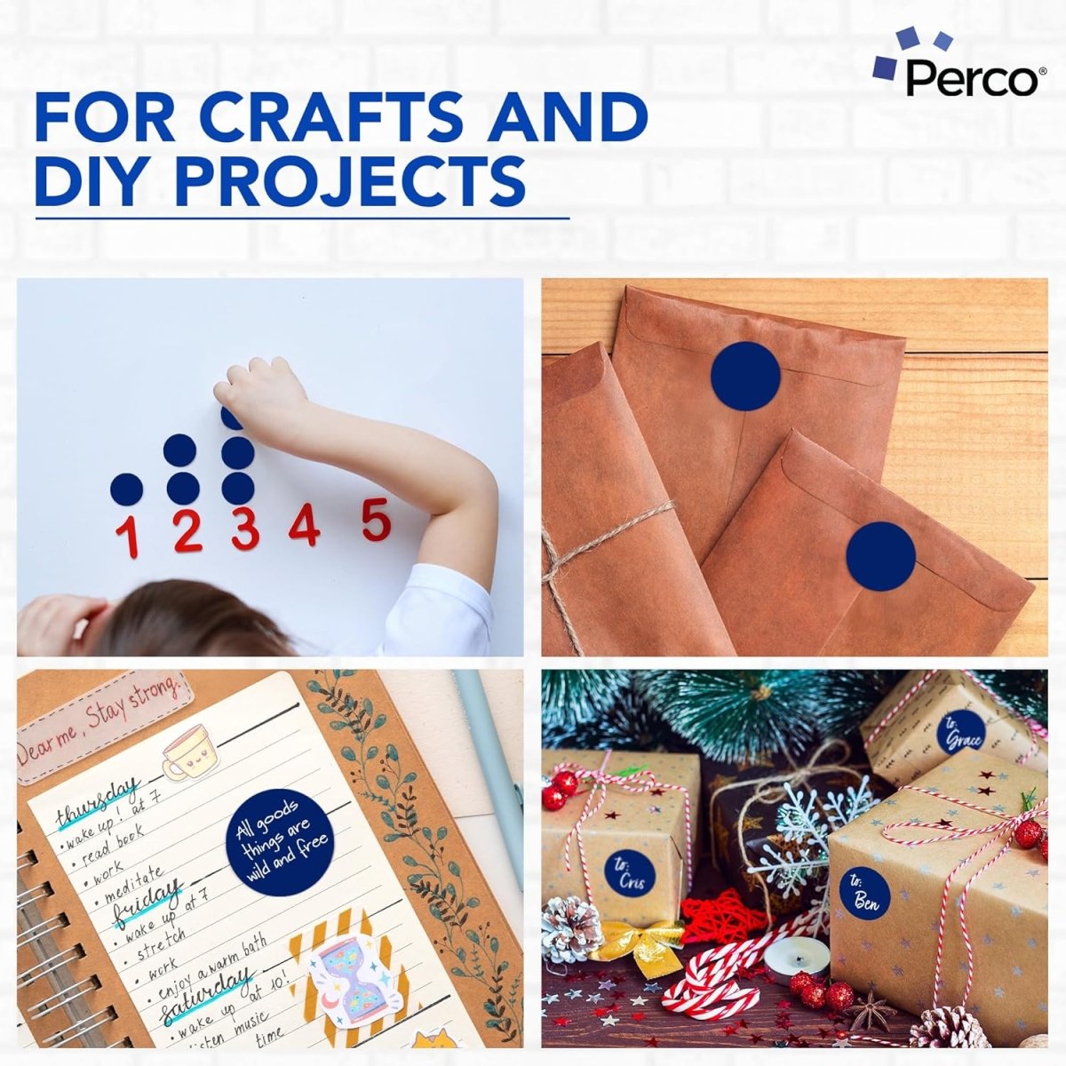 Perco 2 - Inch Round Circle Dot Sticker Labels – Easy Peel Perforation – Made in USA - Dark Blue 3 Rolls / 500 Labels Each / 1500 Labels Total