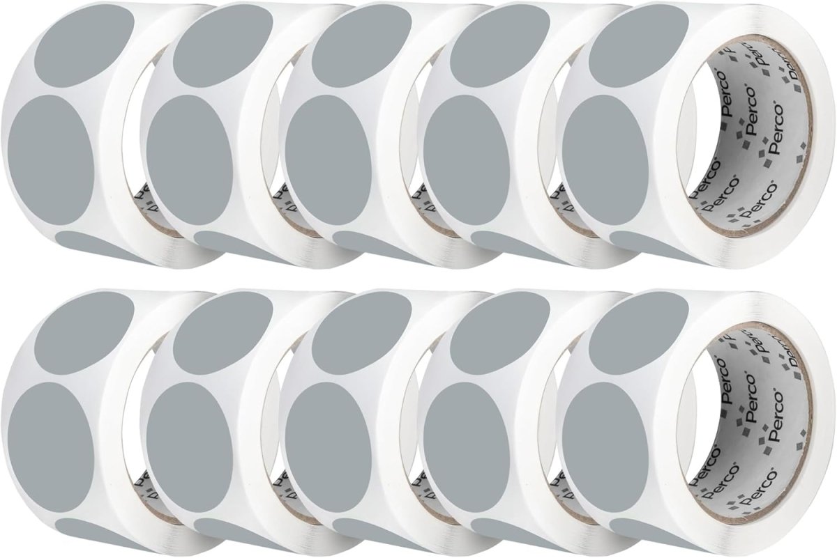 Perco 2 - Inch Round Circle Dot Sticker Labels – Easy Peel Perforation – Made in USA - Grey 10 Rolls / 500 Labels Each / 5000 Labels Total