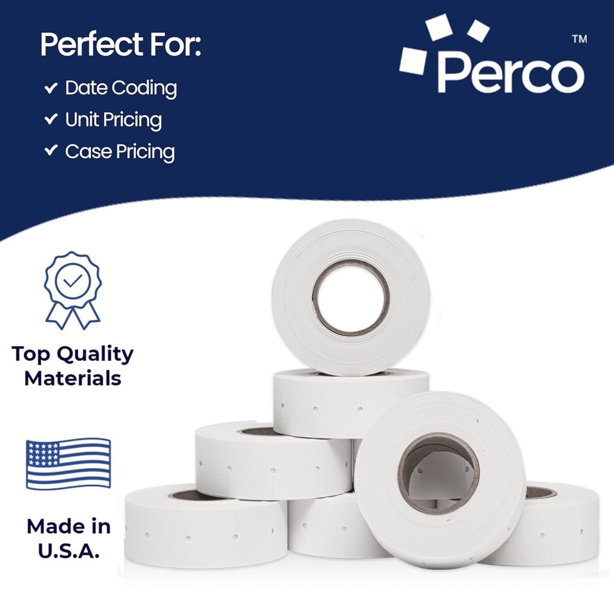 Perco 2 Line Labels - Blank Price and Date Gun Labels for Perco 2 Line Price and Date Guns - Made in USA - White 1 Sleeve