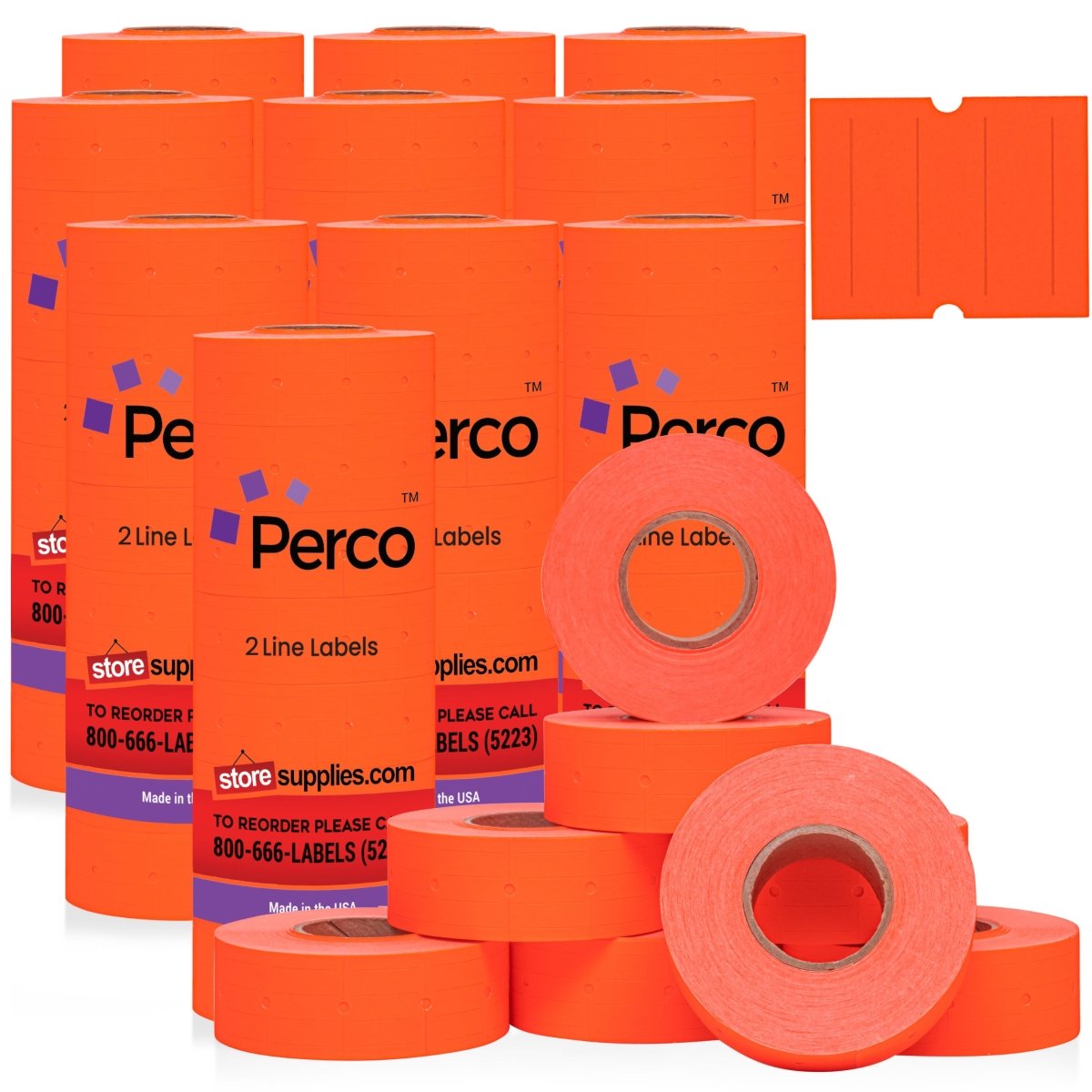 Perco 2 Line Labels - Blank Price and Date Gun Labels for Perco 2 Line Price and Date Guns - Made in USA - Fluorescent Red 10 Sleeves