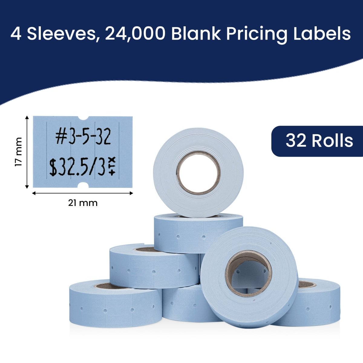 Perco 2 Line Labels - Blank Price and Date Gun Labels for Perco 2 Line Price and Date Guns - Made in USA - Blue 4 Sleeves