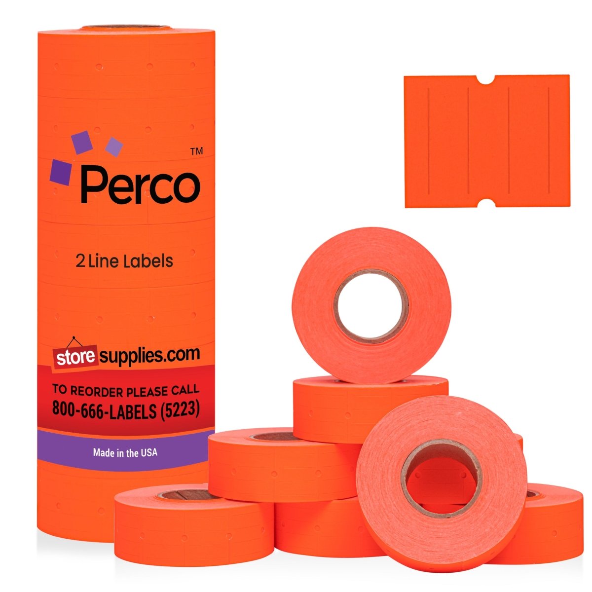 Perco 2 Line Labels - Blank Price and Date Gun Labels for Perco 2 Line Price and Date Guns - Made in USA - Fluorescent Red 1 Sleeve