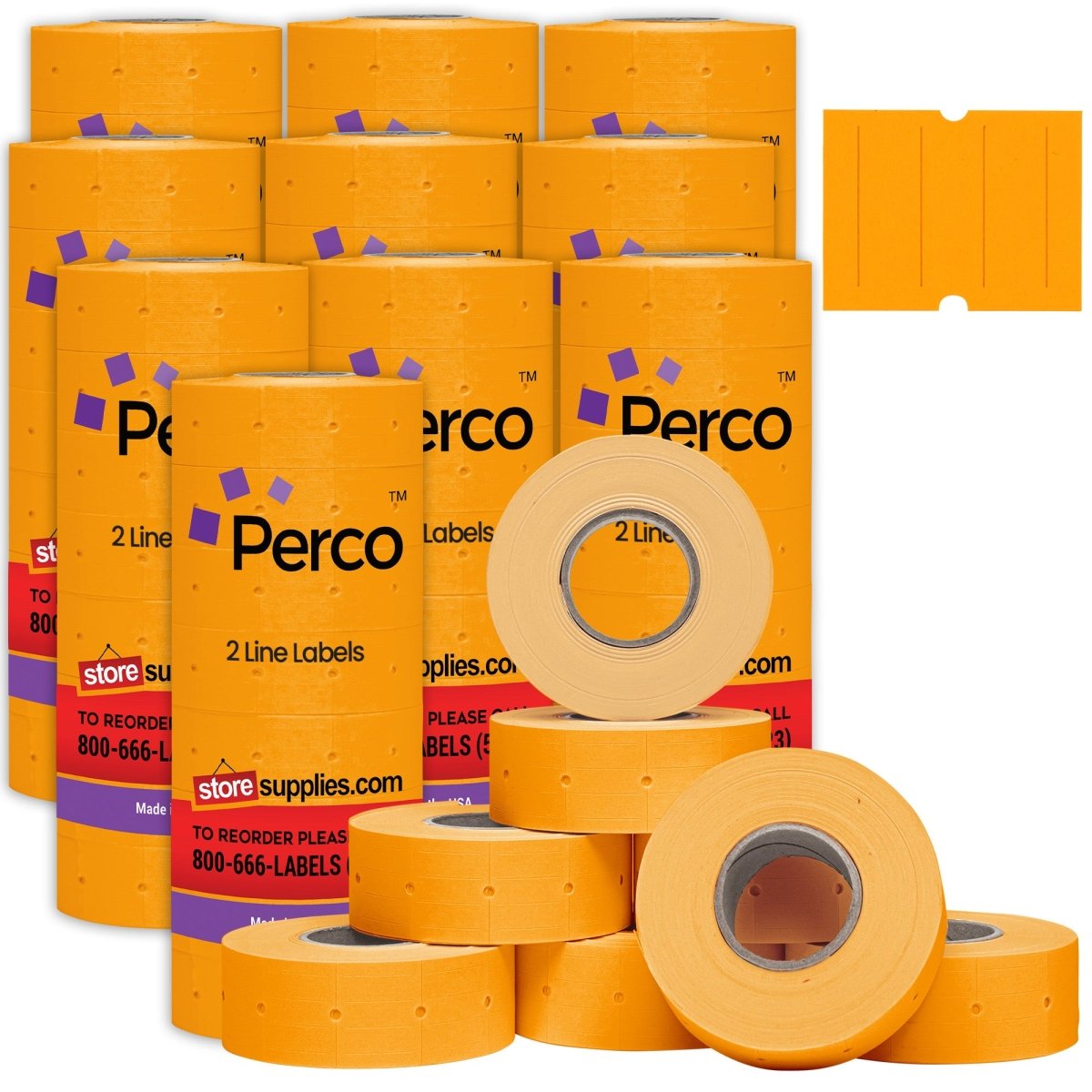 Perco 2 Line Labels - Blank Price and Date Gun Labels for Perco 2 Line Price and Date Guns - Made in USA - Fluorescent Orange 10 Sleeves