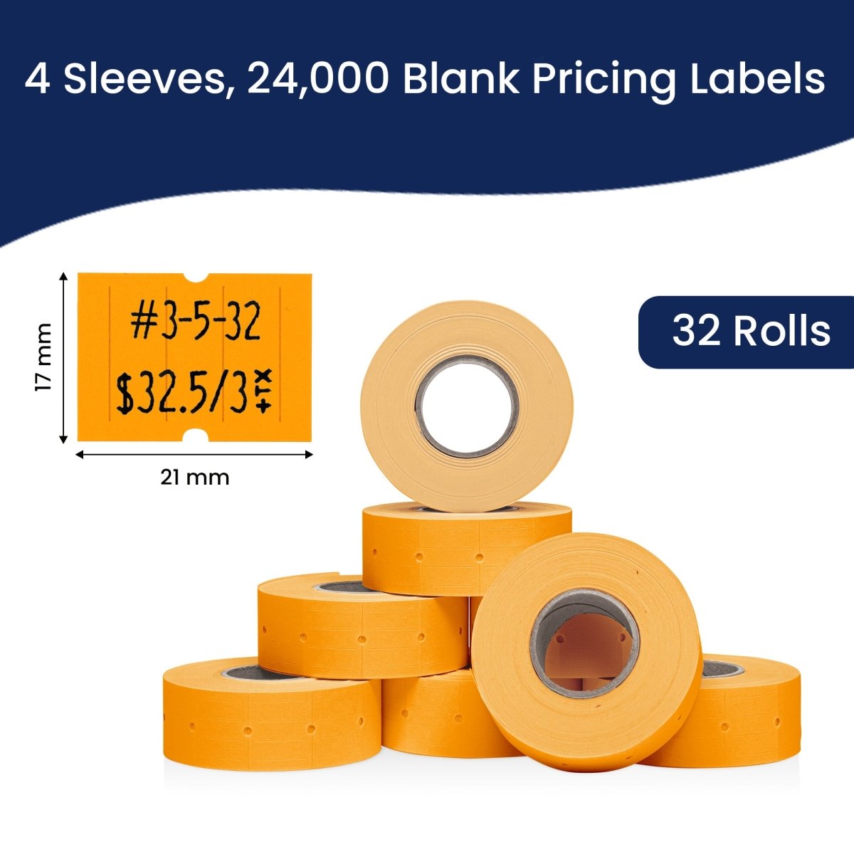 Perco 2 Line Labels - Blank Price and Date Gun Labels for Perco 2 Line Price and Date Guns - Made in USA - Fluorescent Orange 4 Sleeves