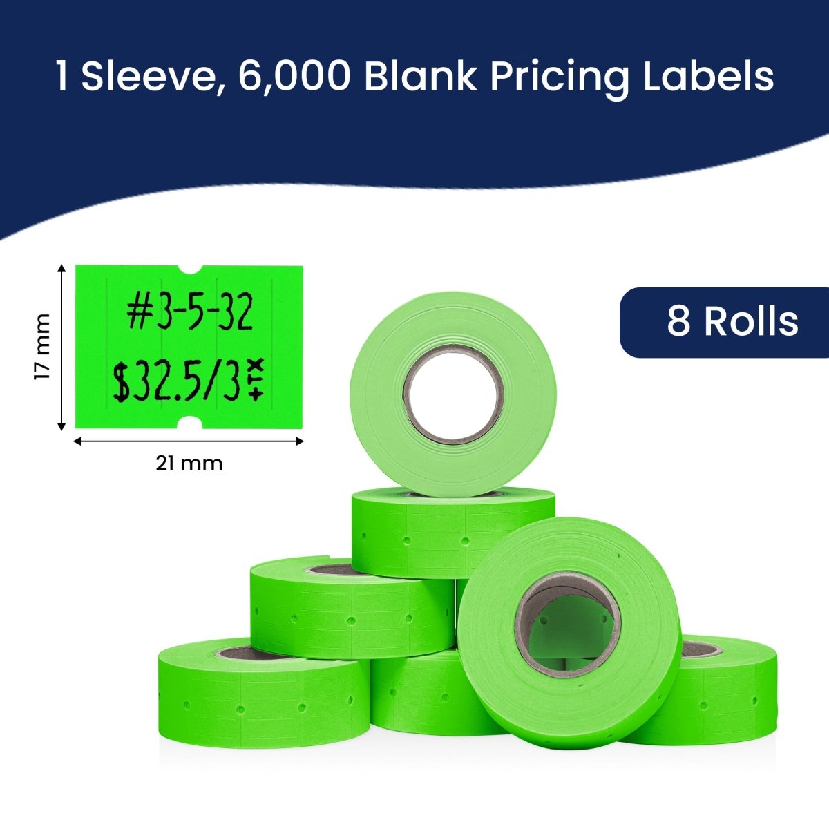 Perco 2 Line Labels - Blank Price and Date Gun Labels for Perco 2 Line Price and Date Guns - Made in USA - Fluorescent Green 1 Sleeve