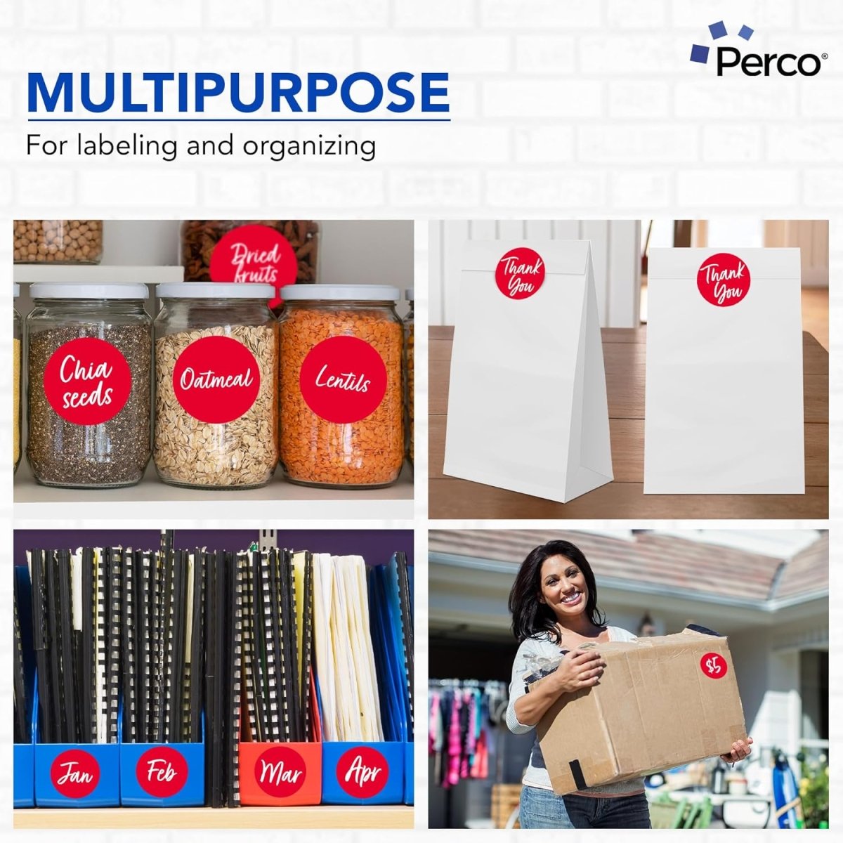 Perco 3 - Inch Round Circle Dot Sticker Labels – Easy Peel Perforation – Made in USA - Red 10 Rolls / 500 Labels Each / 5000 Labels Total