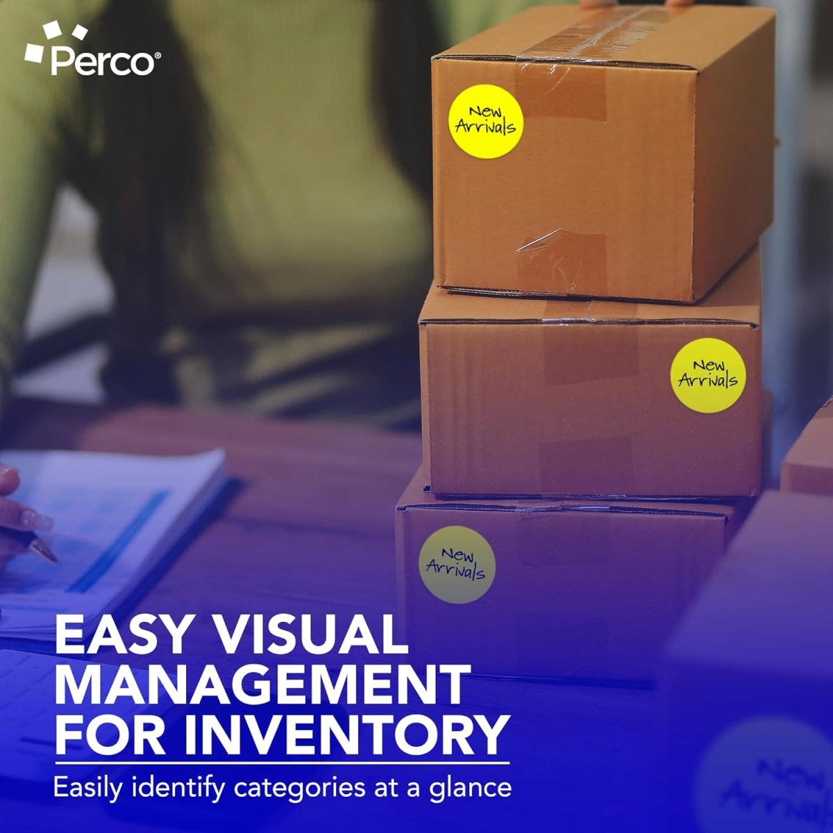 Perco 3 - Inch Round Circle Dot Sticker Labels – Easy Peel Perforation – Made in USA - Fluorescent Yellow Pack of 3 rolls / 1500 Labels