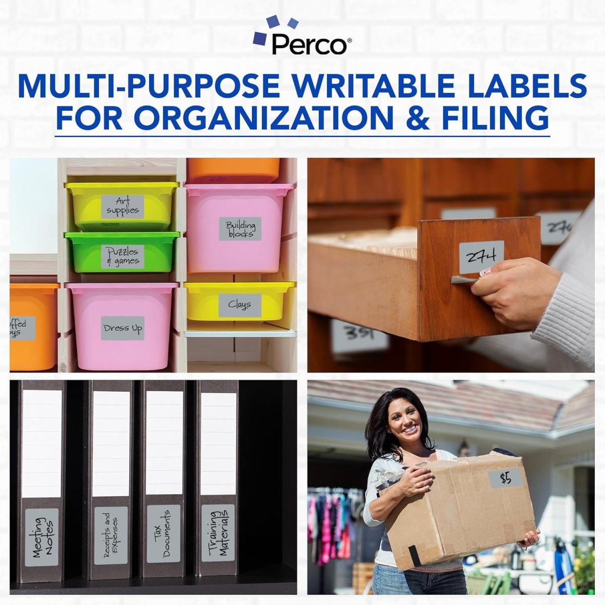 Perco 3x5 Inch - Rectangle Sticker Labels - Grey