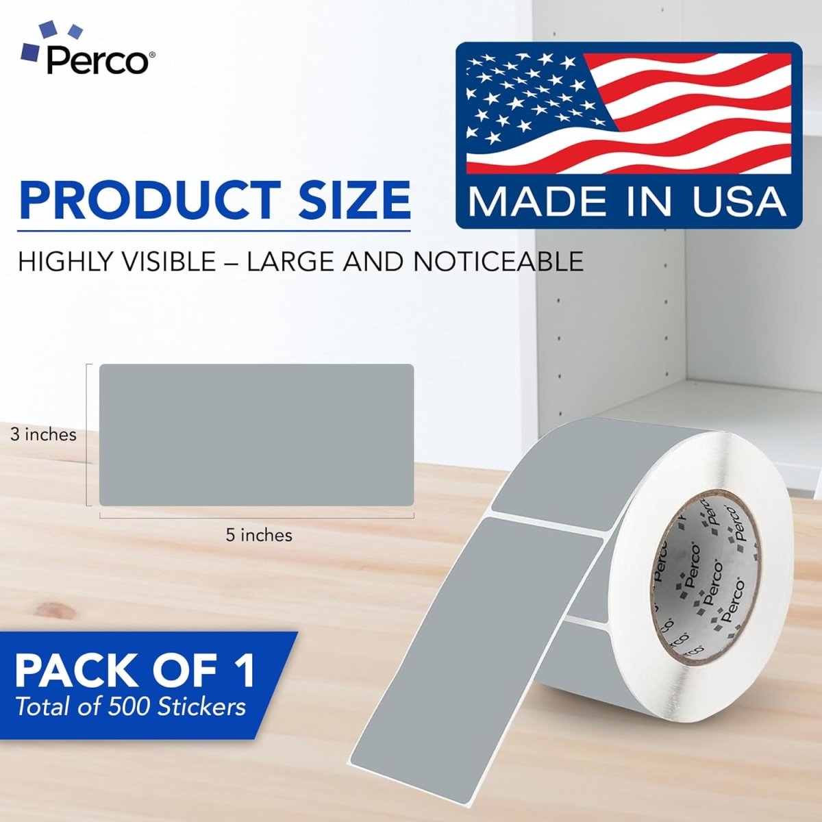 Perco 3x5 Inch - Rectangle Sticker Labels - Grey