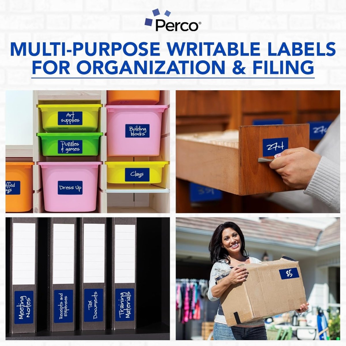 Perco 3x5 Inch - Rectangle Sticker Labels - Dark Blue