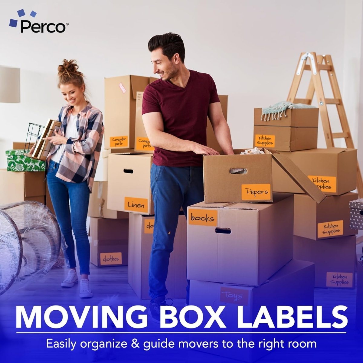 Perco 3x5 Inch - Rectangle Sticker Labels - Fluorescent Orange