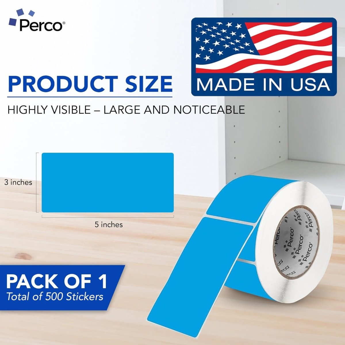 Perco 3x5 Inch - Rectangle Sticker Labels - Light Blue