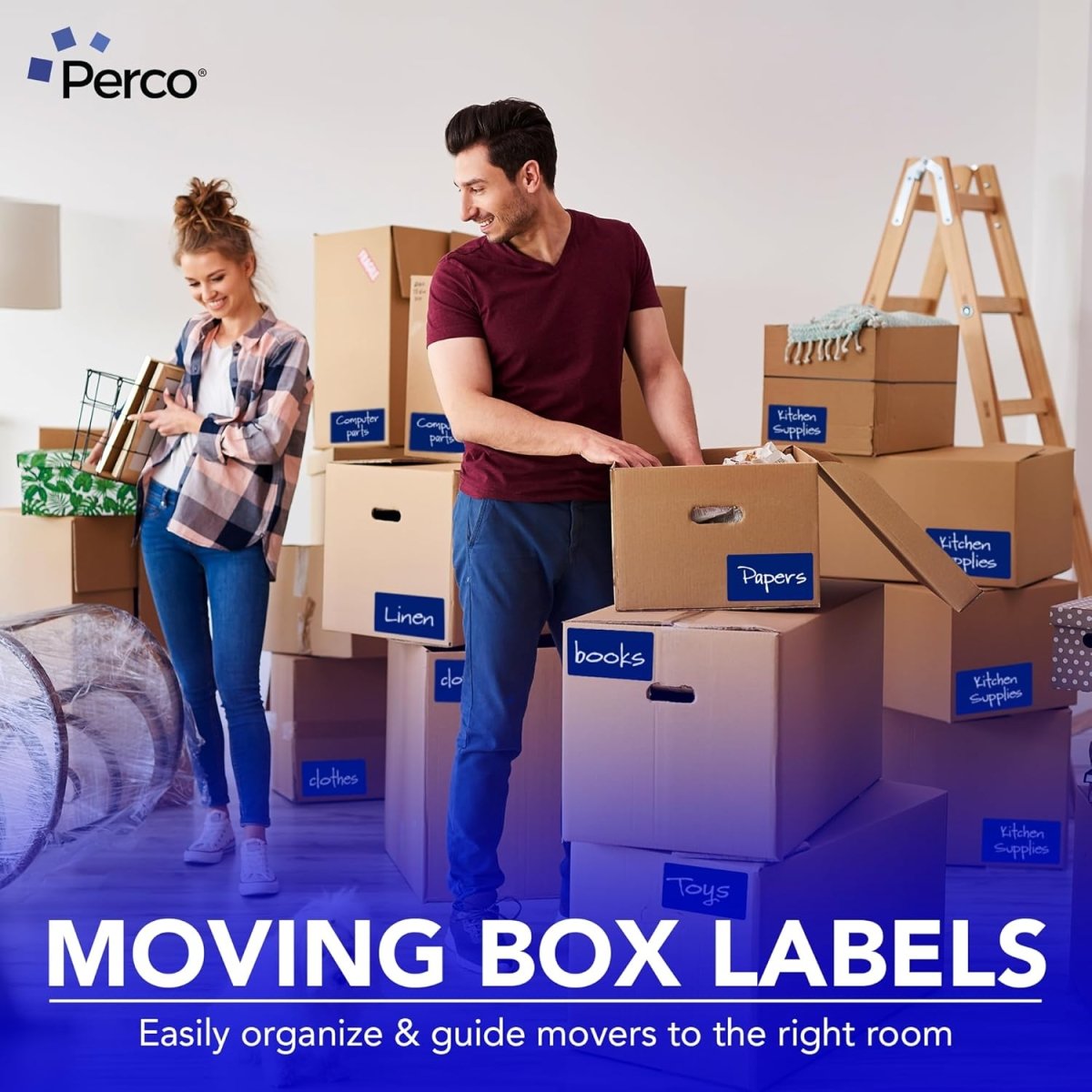 Perco 3x5 Inch - Rectangle Sticker Labels - Dark Blue