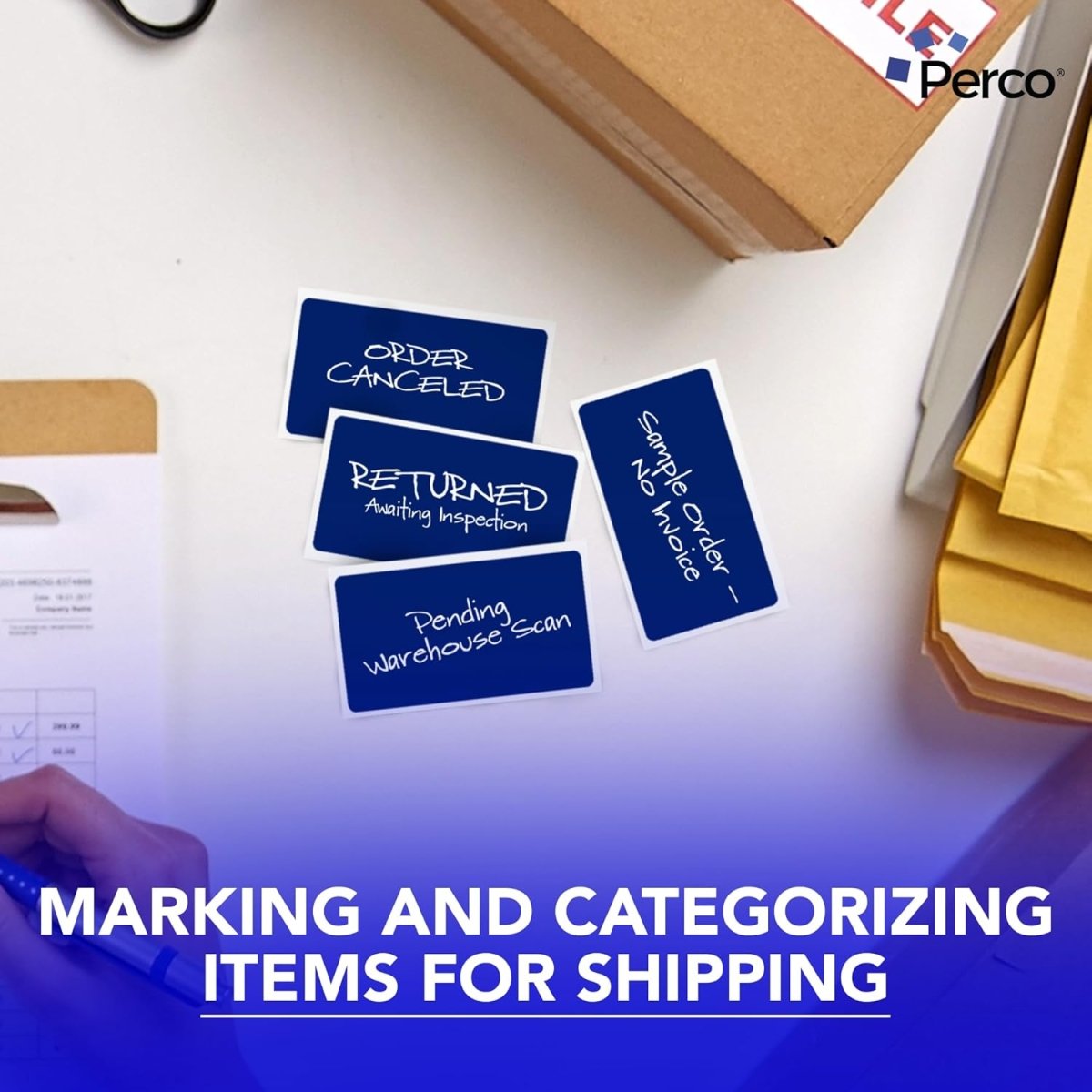 Perco 3x5 Inch - Rectangle Sticker Labels - Dark Blue