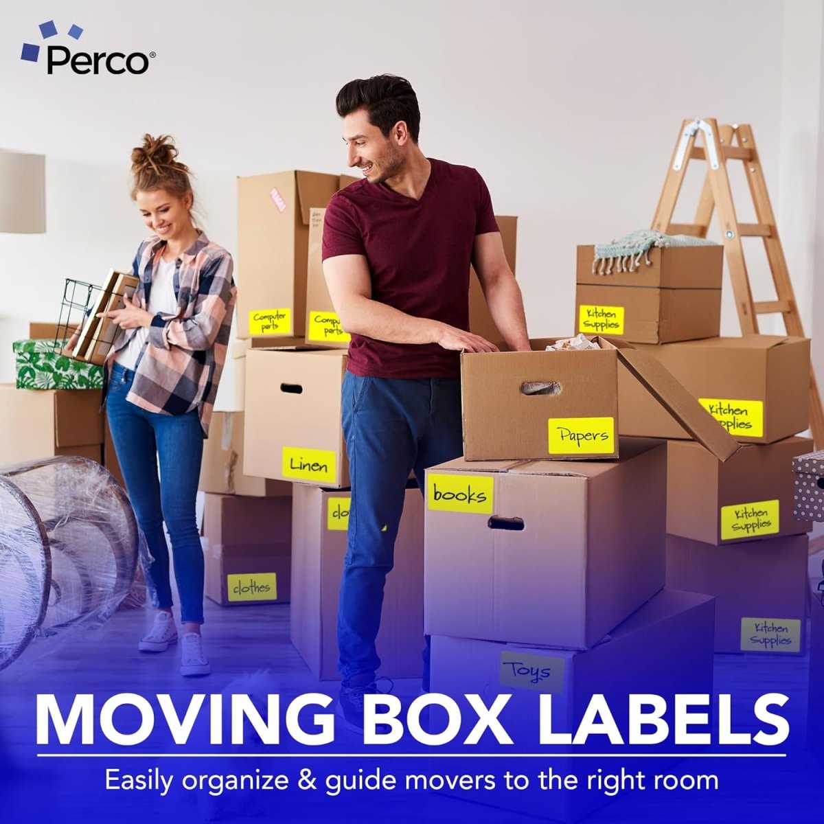 Perco 3x5 Inch - Rectangle Sticker Labels - Fluorescent Yellow