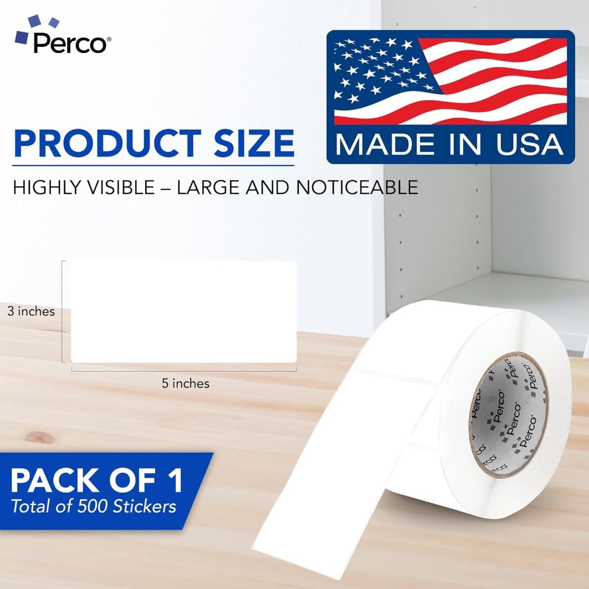 Perco 3x5 Inch - Rectangle Sticker Labels - White