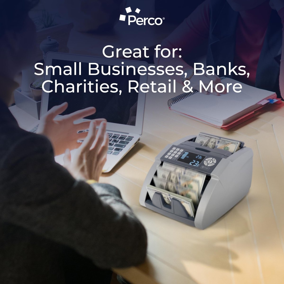 Perco Bill Counter & Counterfeit Detector Machine for Small Business with UV, MG1, MG2 & IR Detection - Bill Counter