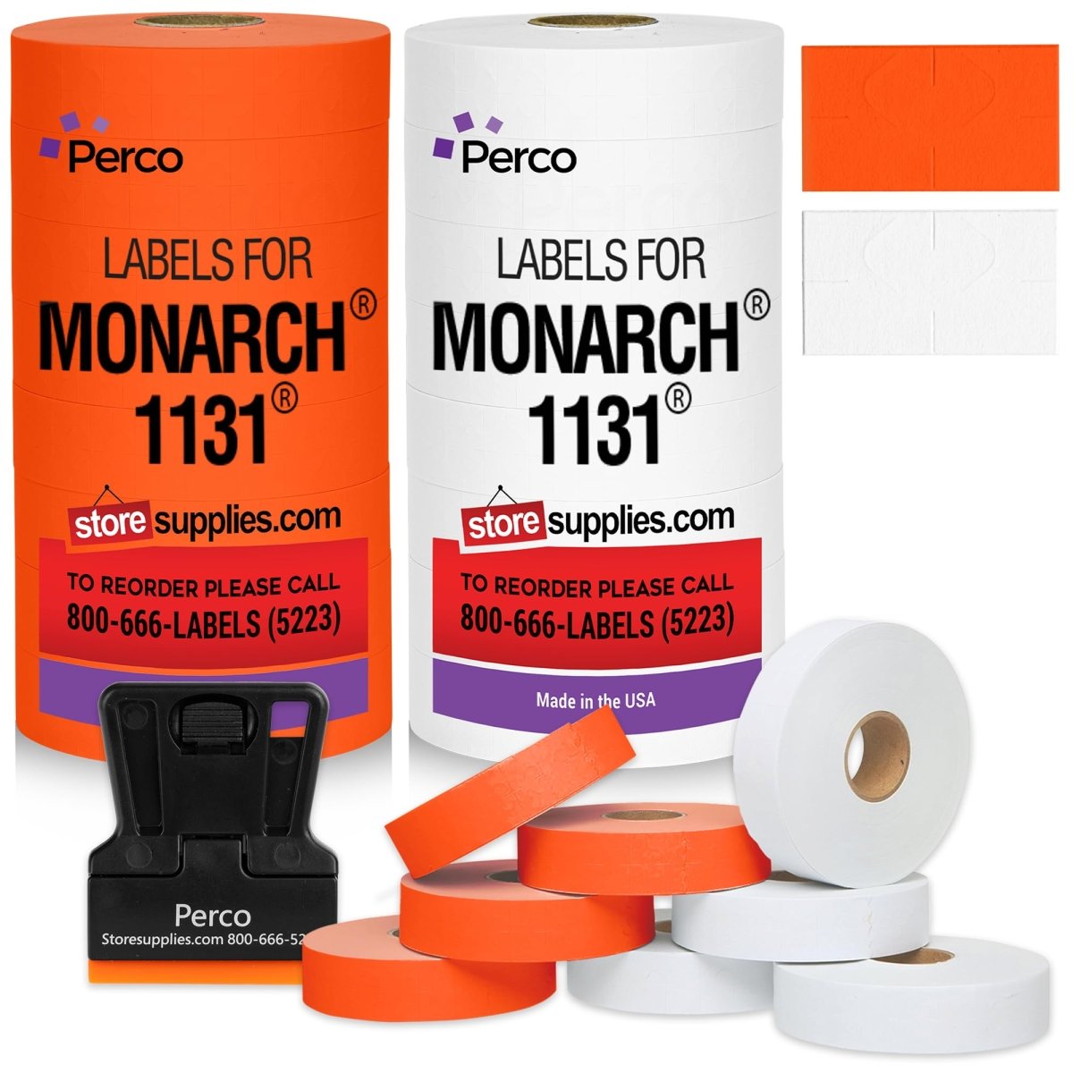 Perco - Color Code 2 Sleeves Price Label Packs for Monarch 1131 - White and Fluorescent Red / 2 Sleeves / 16 rolls / 40000 Pricing Labels