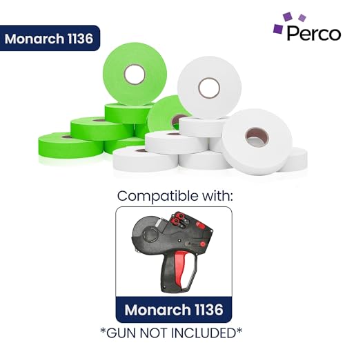 Perco Color Code Labels for Monarch 1131 - White and Fluorescent Green / 2 Sleeves / 16 rolls / 28000 Blank Pricing Labels