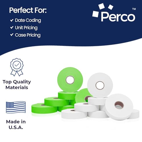 Perco Color Code Labels for Monarch 1131 - White and Fluorescent Green / 2 Sleeves / 16 rolls / 28000 Blank Pricing Labels