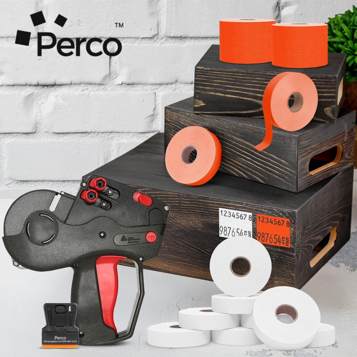 Perco Color Code Labels for Monarch 1131 - White and Fluorescent Red / 2 Sleeves / 16 rolls / 28000 Blank Pricing Labels