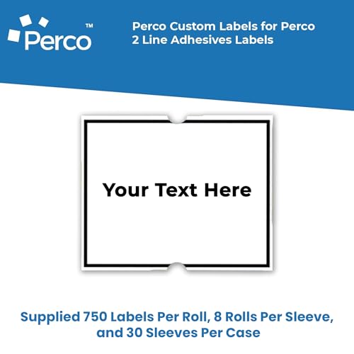 Perco Custom Labels for Perco 2 Line Adhesives Labels - Choose Color, Font and Imprint - Case of 30 Sleeves - Store Supplies