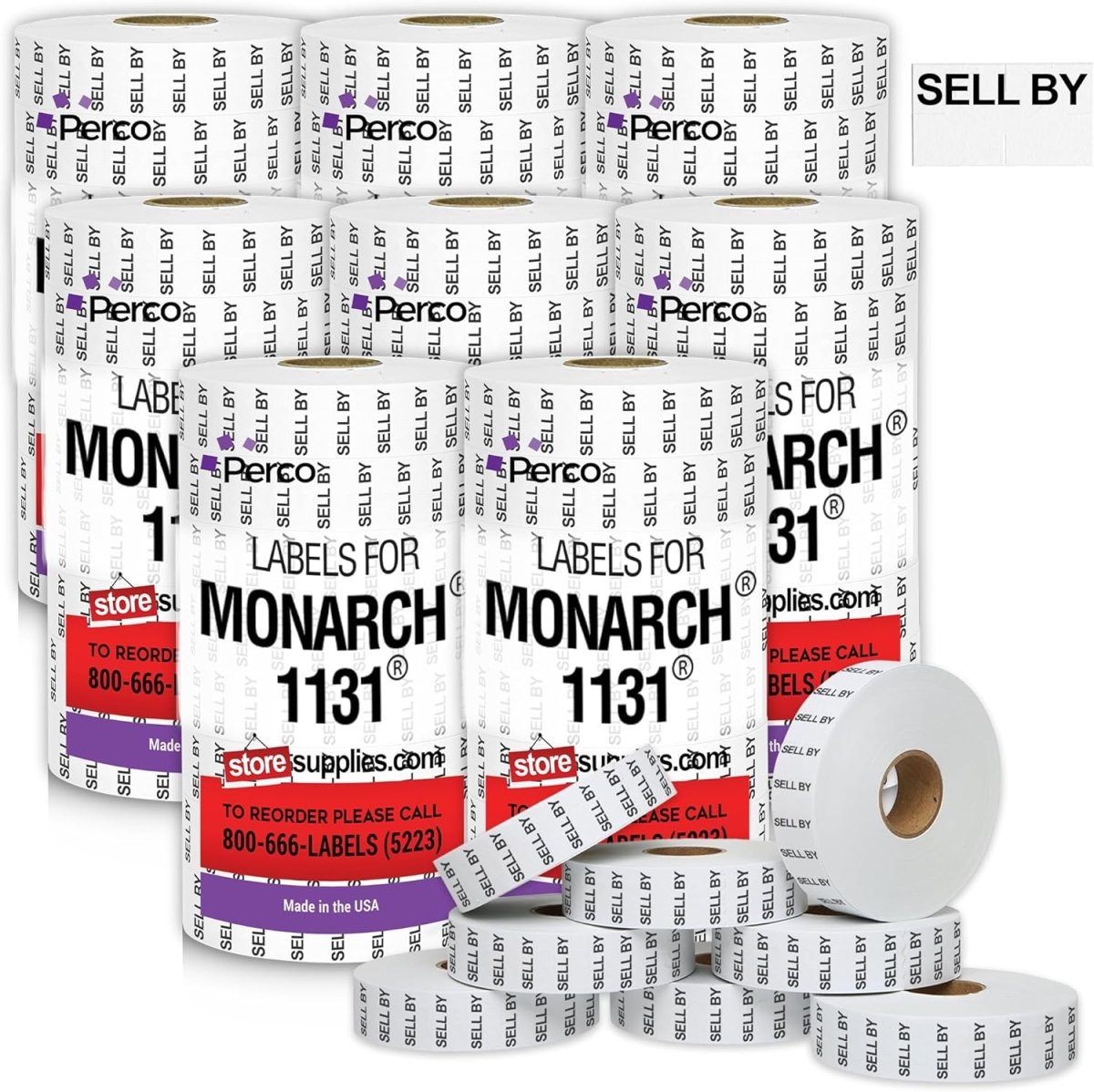 Perco Date Price Labels for Monarch 1131 - 8 Sleeves / 64 Rolls / 160000 Blank Date Labels SELL BY
