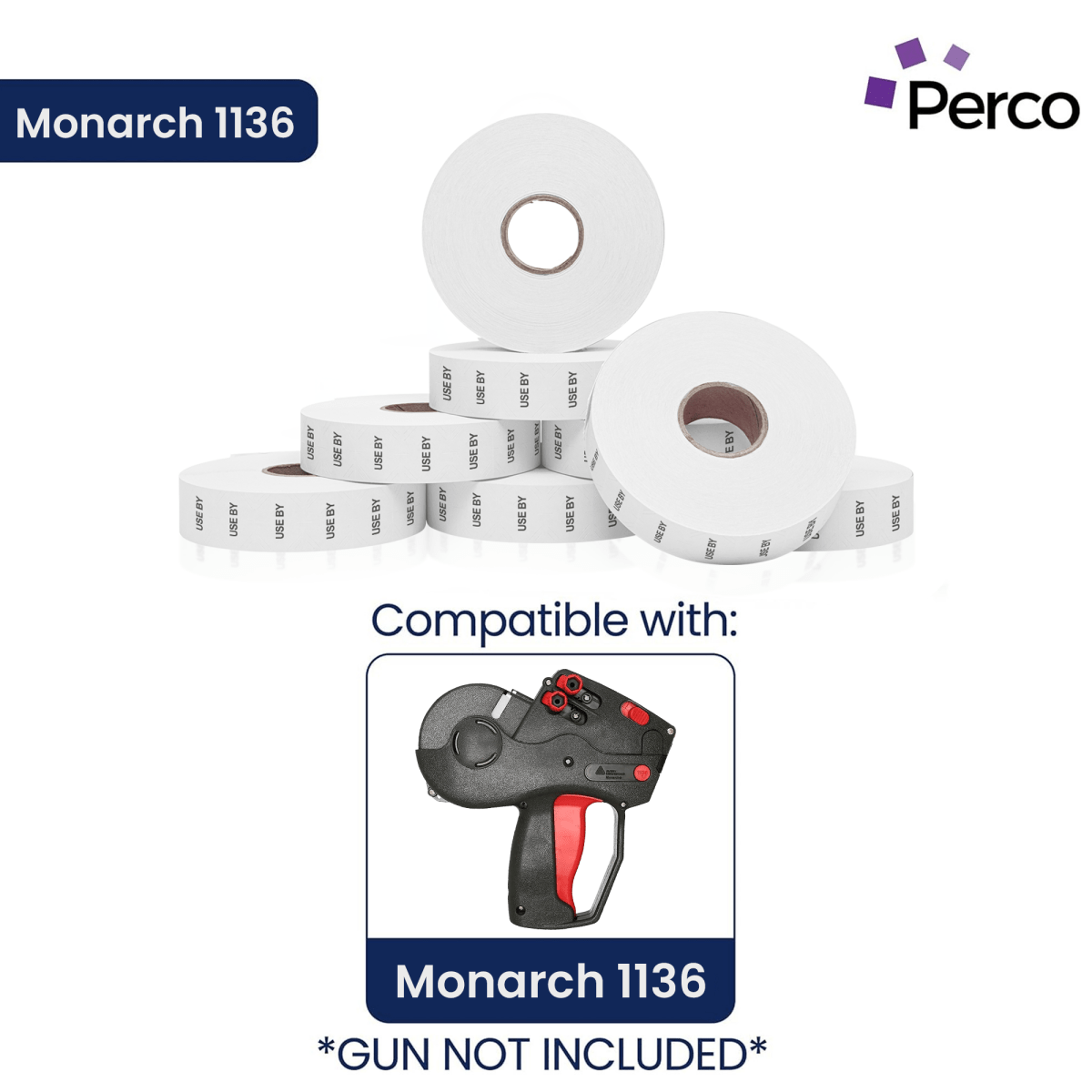 Perco Date Price Labels for Monarch 1136 - USE BY Case of 8 Sleeves / 64 Rolls / 42000 Blank Pricing Labels With Bonus Ink Rolls Incuded