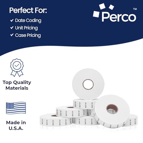 Perco Date Price Labels for Monarch 1136 - BEST BY 1 Sleeve / 8 Rolls / 14000 Blank Pricing Labels With Bonus Ink Roll Incuded