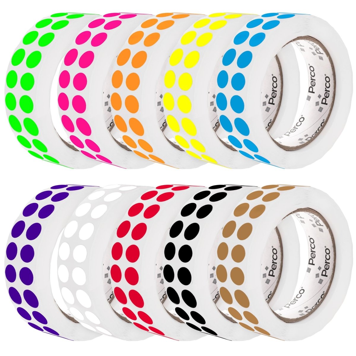 Perco Perforated Circle Dot Sticker Labels — Pack of Multicolored Rolls — with Permanent Adhesive for Calendars, Color Coding, Crafting, Garage Sales, Organizing, Displays, and More — Made in USA - 0.5 Inch 10 Rolls