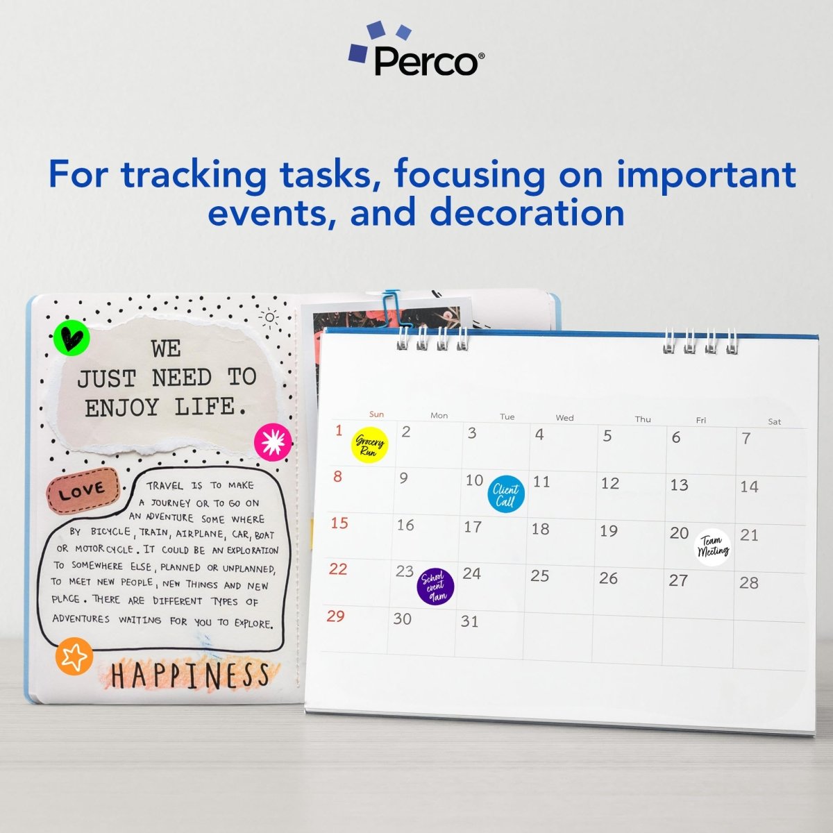 Perco Perforated Circle Dot Sticker Labels — Pack of Multicolored Rolls — with Permanent Adhesive for Calendars, Color Coding, Crafting, Garage Sales, Organizing, Displays, and More — Made in USA - 1 Inch 10 Rolls