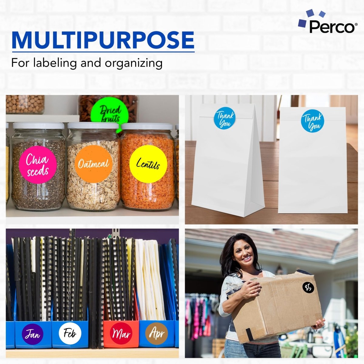 Perco Perforated Circle Dot Sticker Labels — Pack of Multicolored Rolls — with Permanent Adhesive for Calendars, Color Coding, Crafting, Garage Sales, Organizing, Displays, and More — Made in USA - 3 Inch 10 Rolls
