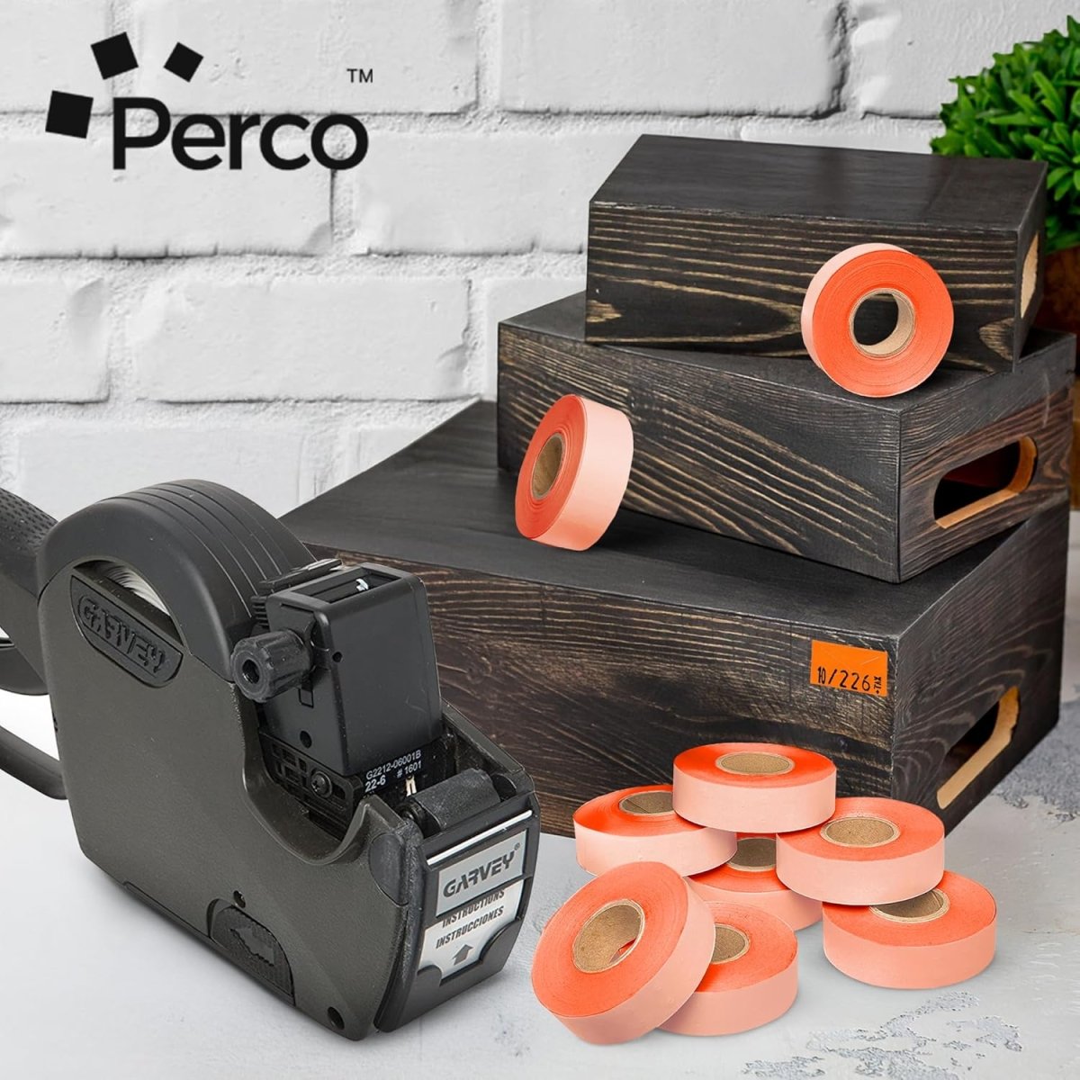 Perco Price Labels for Garvey 22 - 6 / 22 - 7 / 22 - 8 - Fluorescent Red 10 Sleeves / 90 Rolls / 110000 Blank Pricing Labels