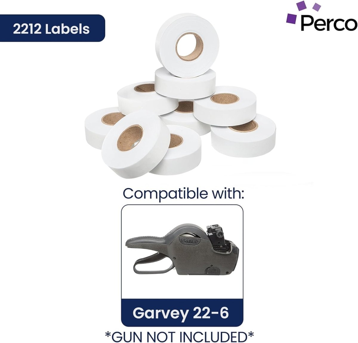 Perco Price Labels for Garvey 22 - 6 / 22 - 7 / 22 - 8 - White 1 Sleeve / 9 Rolls / 11000 Blank Pricing Labels