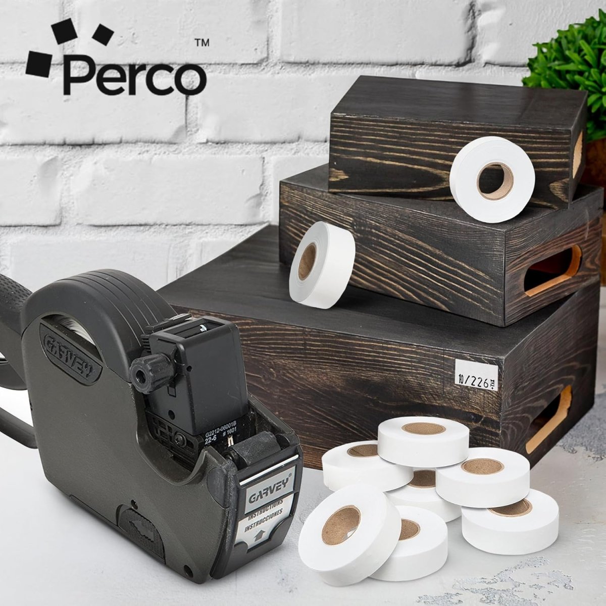 Perco Price Labels for Garvey 22 - 6 / 22 - 7 / 22 - 8 - White 1 Sleeve / 9 Rolls / 11000 Blank Pricing Labels