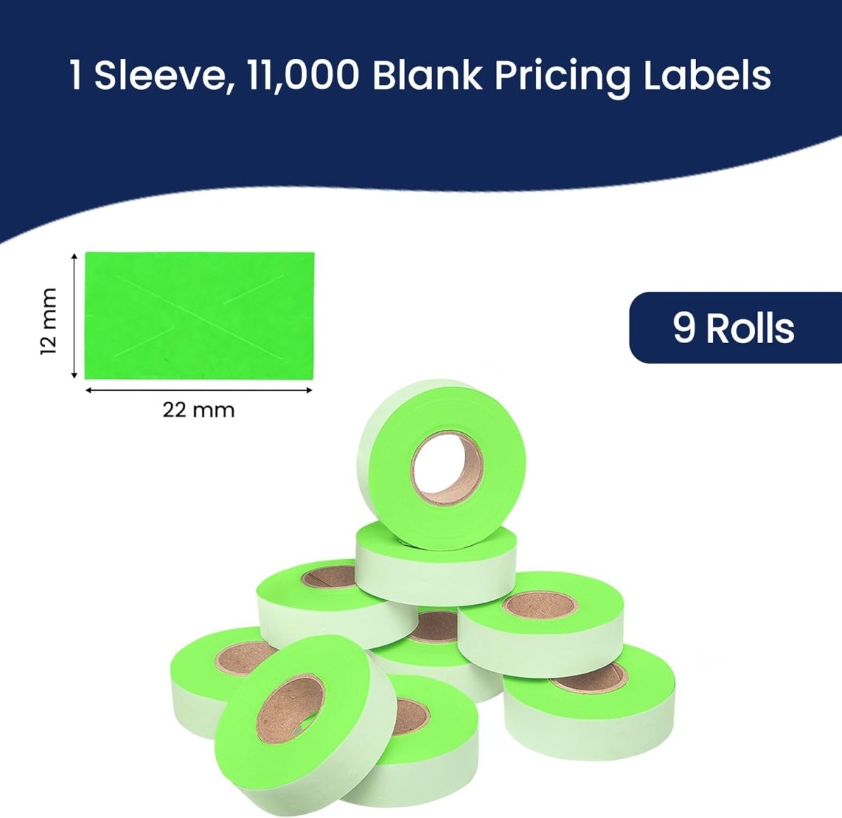 Perco Price Labels for Garvey 22-6 / 22-7 / 22-8 - Fluorescent Green 1 Sleeve / 9 Rolls / 11000 Blank Pricing Labels