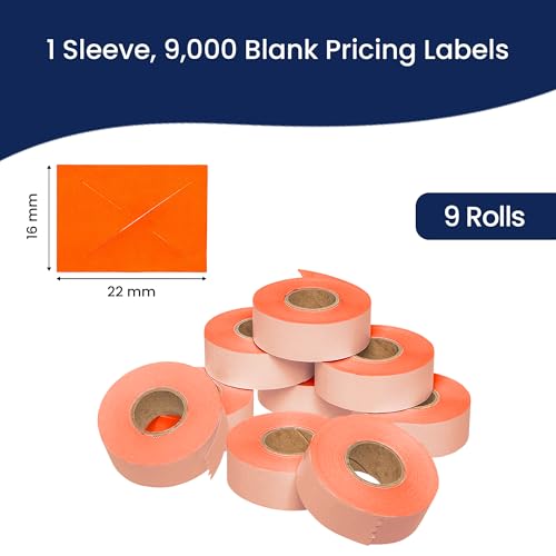 Perco Price Labels for Garvey 22 - 66 - Fluorescent Red 1 Sleeve / 9 Rolls / 9000 Blank Pricing Labels