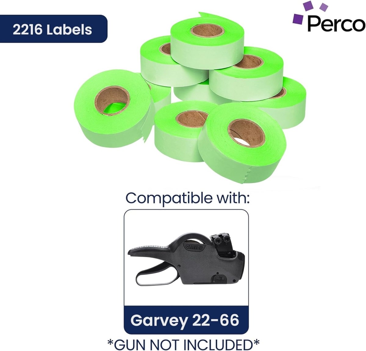 Perco Price Labels for Garvey 22 - 66 - Fluorescent Green 1 Sleeve / 9 Rolls / 9000 Blank Pricing Labels