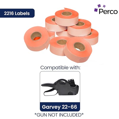 Perco Price Labels for Garvey 22 - 66 - Fluorescent Red 1 Sleeve / 9 Rolls / 9000 Blank Pricing Labels