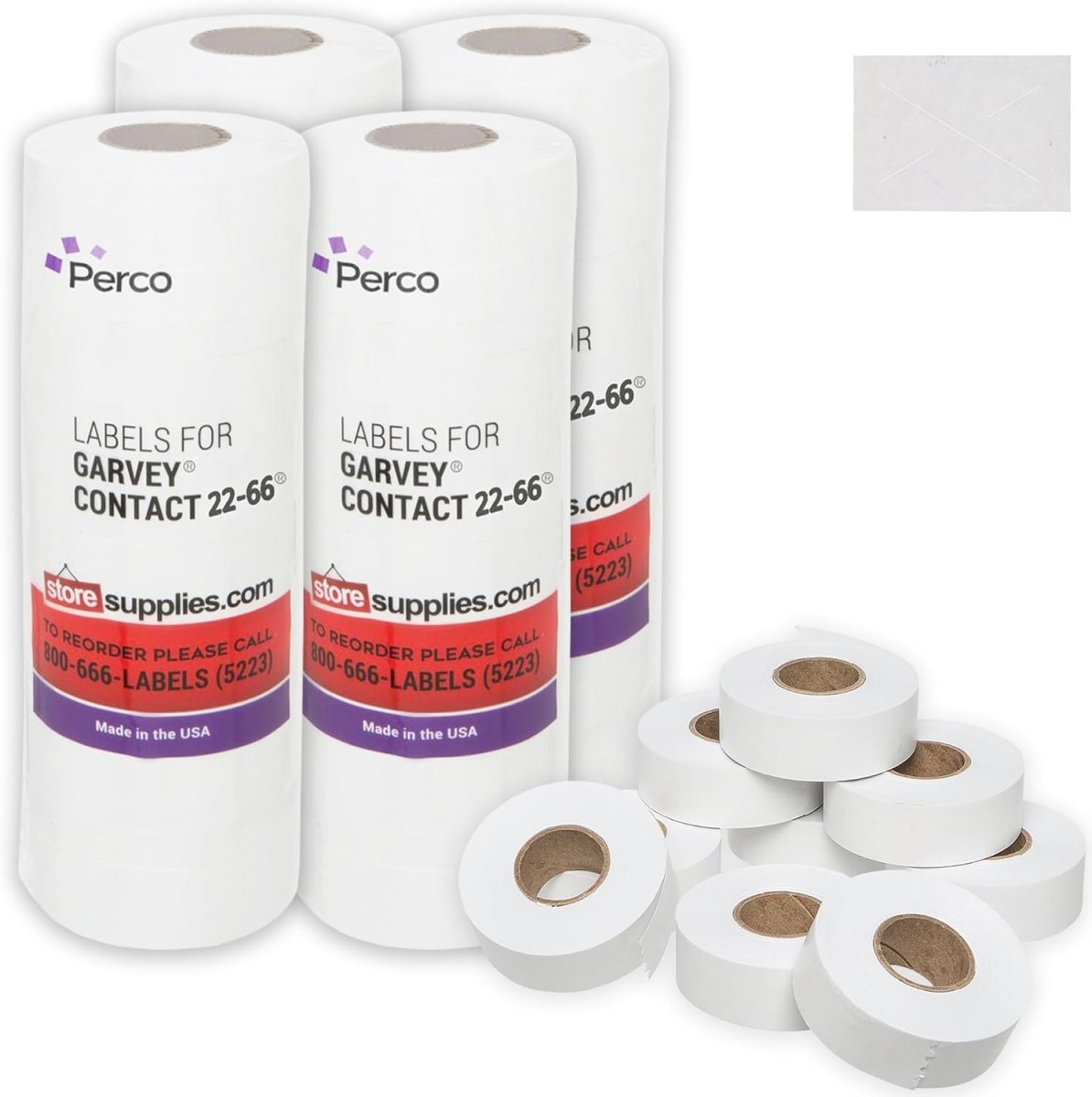 Perco Price Labels for Garvey 22-66 - White 4 Sleeve / 36 Rolls / 36000 Blank Pricing Labels