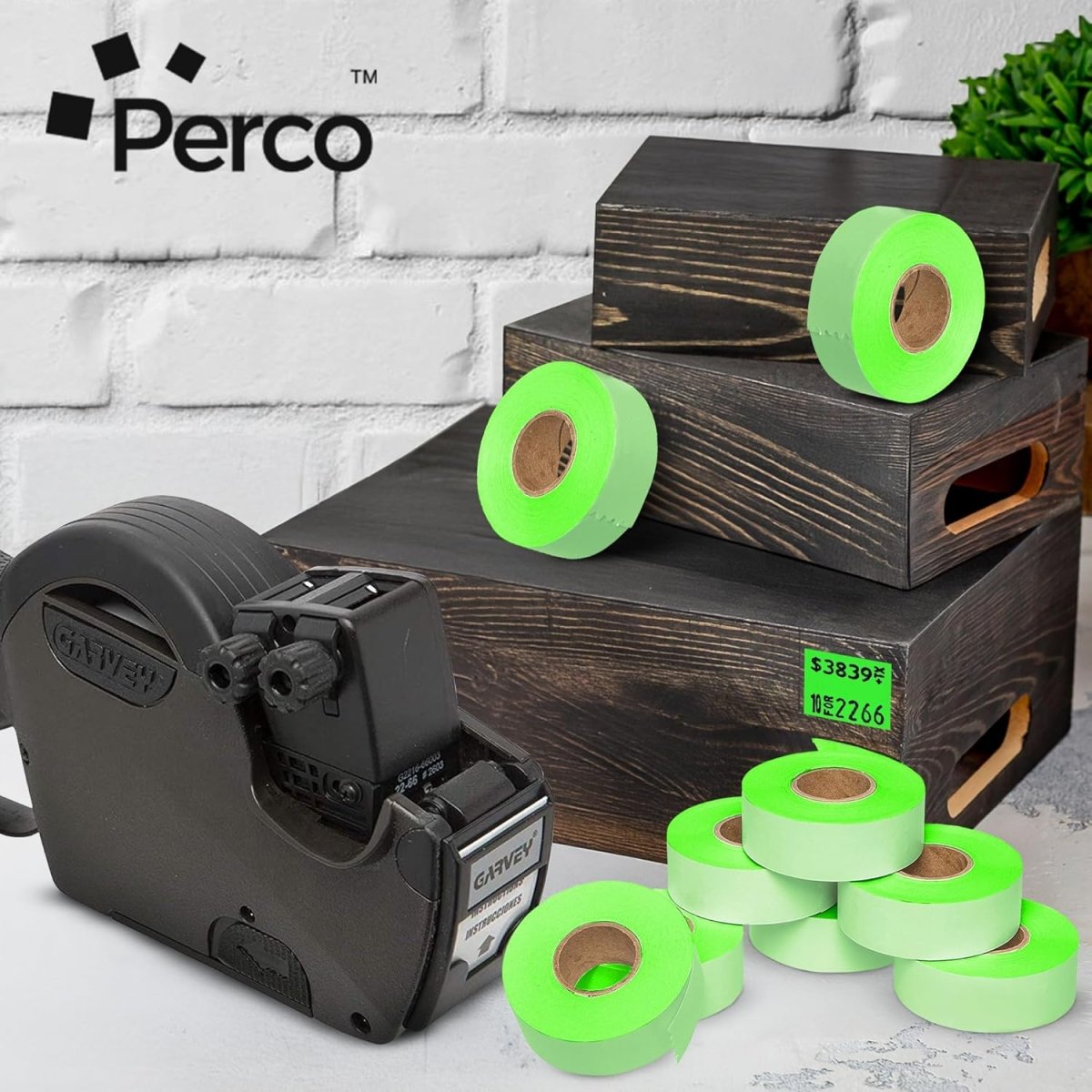 Perco Price Labels for Garvey 22 - 66 - Fluorescent Green 1 Sleeve / 9 Rolls / 9000 Blank Pricing Labels