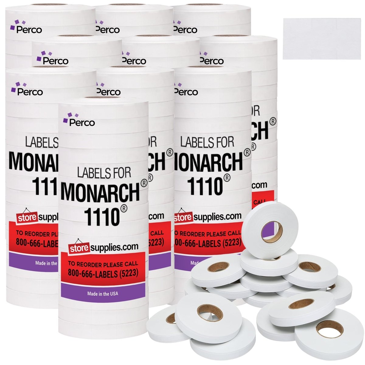 Perco Price Labels for Monarch 1110 - White Case of 10 Sleeves / 160 Rolls / 170000 Blank Pricing Labels