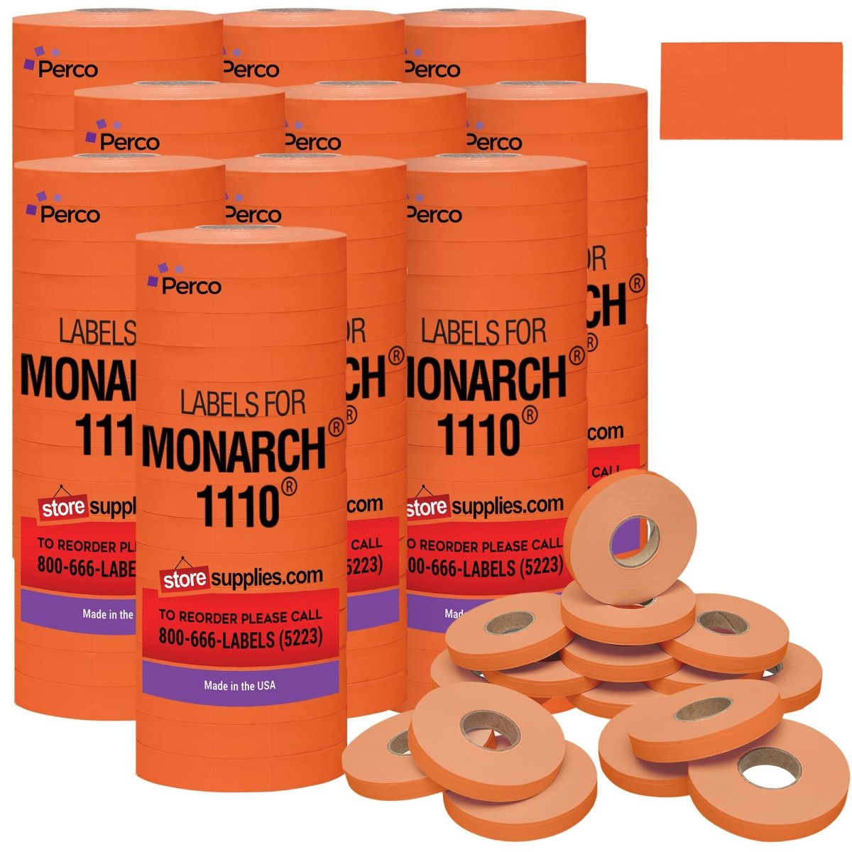 Perco Price Labels for Monarch 1110 - Fluorescent Red Case of 10 Sleeves / 160 Rolls / 170000 Blank Pricing Labels