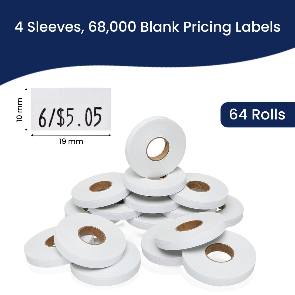 Perco Price Labels for Monarch 1110 - White 4 Sleeves / 64 Rolls / 68000 Blank Pricing Labels