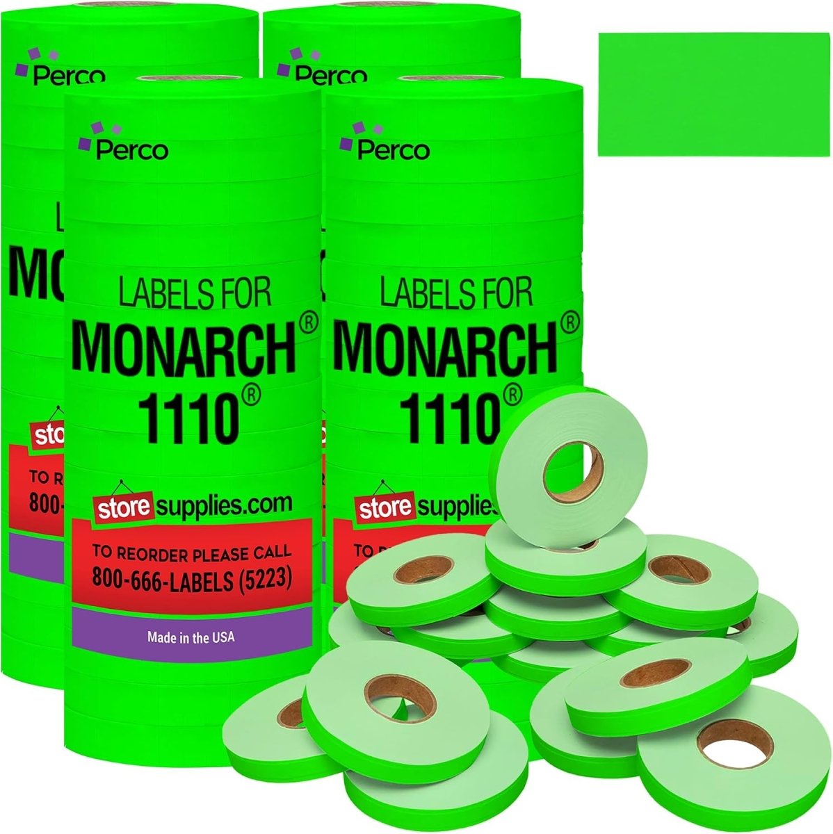 Perco Price Labels for Monarch 1110 - Fluorescent Green 4 Sleeves
