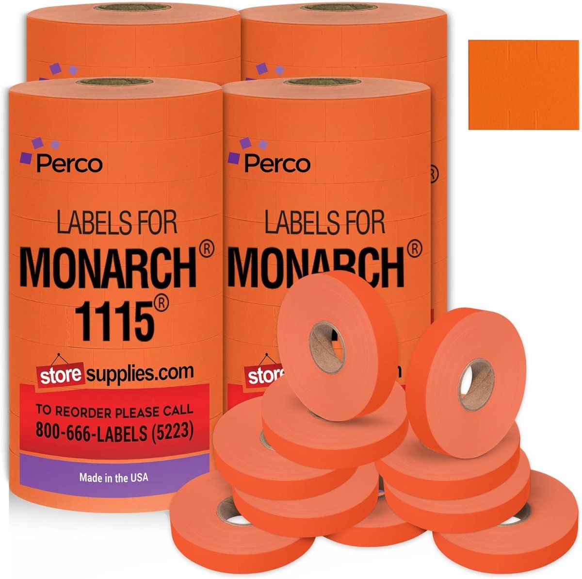 Perco Price Labels for Monarch 1115 - Fluorescent Red Package of 4 Sleeves / 40 Rolls / 60000 Blank Pricing Labels
